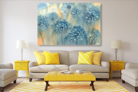 KÉP KÉK PITYPANG AKVARELL KIVITELBEN - VIRÁGMINTÁS KÉPEK - KÉPEK