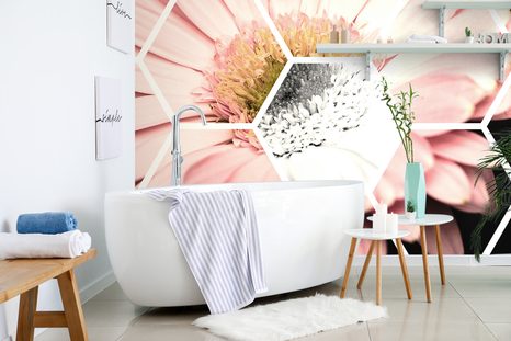 CARTA DA PARATI – GERBERA NELL'ESAGONO - CARTA DA PARATI ASTRATTI - CARTA DA PARATI