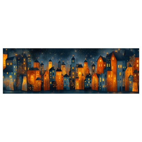 OBRAZ SVÁTEČNÍ NOČNÍ SCENÉRIE - BAREVNÉ DOMY - OBRAZY