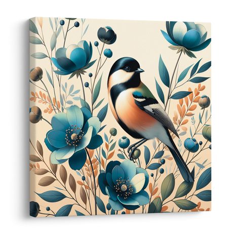 OBRAZ SÝKORKA V KVĚTINOVÉ ZAHRADĚ - OBRAZY PTÁCI - OBRAZY