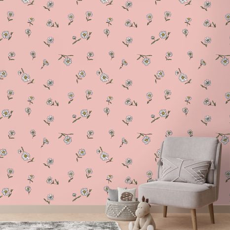 SAMOLEPÍCÍ TAPETA RŮŽOVÉ POZADÍ S BÍLÝMI KVÍTKY - VZOROVANÉ TAPETY - TAPETY
