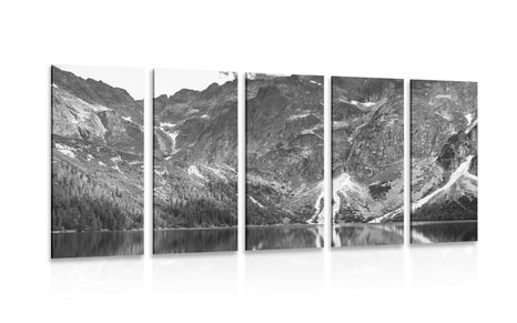 5-PIECE CANVAS PRINT SEA EYE IN THE TATRAS IN BLACK AND WHITE - BLACK AND WHITE PICTURES - PICTURES