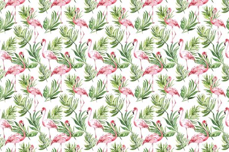TAPETE AQUARELL-FLAMINGO MIT BLÄTTERN - TAPETEN VÖGEL - TAPETEN