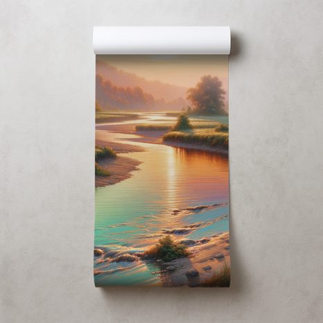 TAPETE SONNENUNTERGANG ÜBER RUHIGEM FLUSS - TAPETEN MIT NATURMOTIVEN - TAPETEN