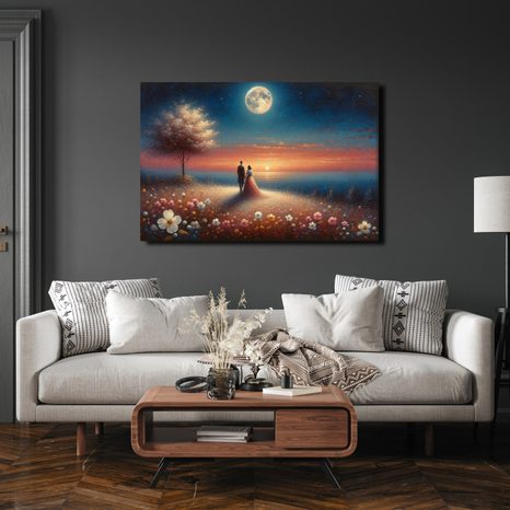 WANDBILD PAAR IM MONDLICHT - BILDER MIT LIEBESMOTIVEN - BILDER