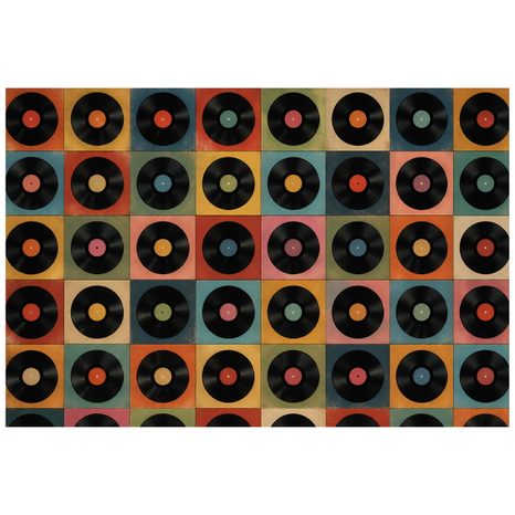 TAPETE RETRO-VINYLPLATTEN AUF BUNTEM HINTERGRUND - MUSIK FOTOTAPETEN - TAPETEN