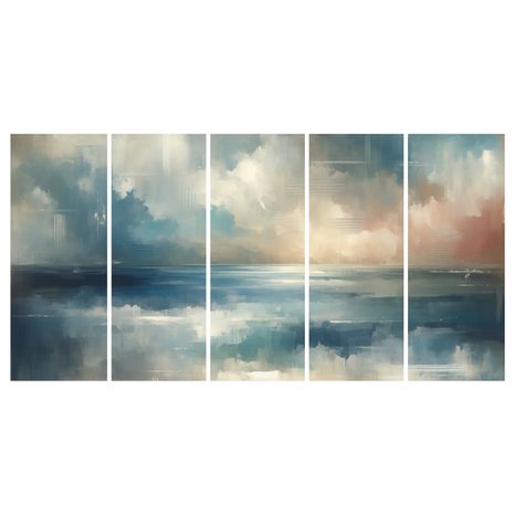 5-TEILIGES WANDBILD RUHIGES MEER IN PASTELLTÖNEN - ABSTRAKTE BILDER - BILDER