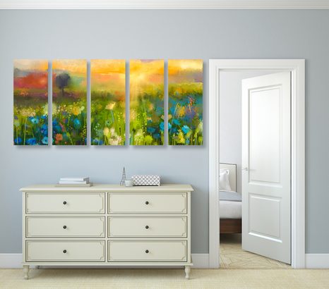 5-RÉSZES KÉP OLAJFESTMÉNY RÉTI VIRÁGOK - TERMÉSZET- ÉS TÁJKÉPEK - KÉPEK