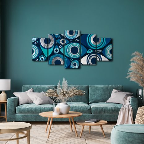 TABLEAU EN 5 PARTIES – YEUX ABSTRAITS BLEUS - TABLEAUX PAR THÈME - TABLEAUX