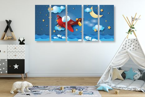 5-DÍLNÝ OBRAZ LET LETADLEM - DĚTSKÉ OBRAZY - OBRAZY