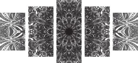 5-DIELNY OBRAZ ČIERNOBIELA ROZETA - ČIERNOBIELE OBRAZY - OBRAZY