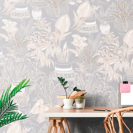 SELF ADHESIVE WALLPAPER BOTANICAL THEME IN GRAY-BEIGE SHADE - SELF-ADHESIVE WALLPAPERS - WALLPAPERS