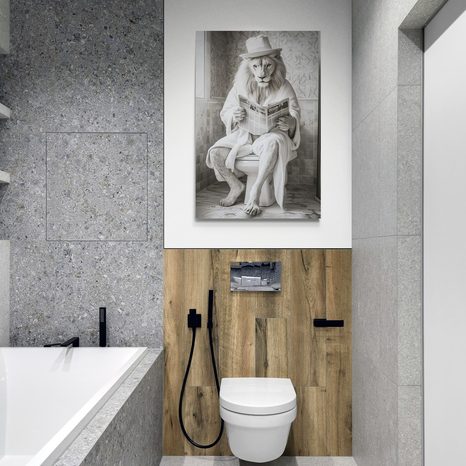 OBRAZ BÍLÝ LEV S NOVINAMI NA ZÁCHODĚ - OBRAZY - TOTÁLNÍ VÝPRODEJ 🔥