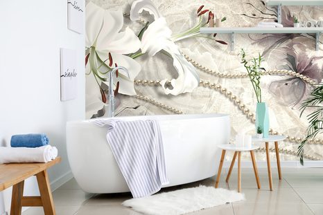 SAMOLEPÍCÍ TAPETA KRÁSNÁ LILIE S PERLAMI - SAMOLEPÍCÍ TAPETY - TAPETY