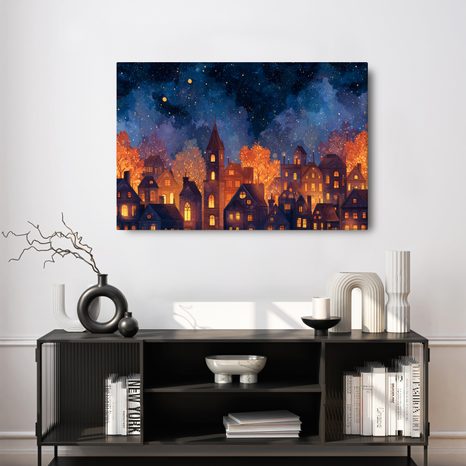 OBRAZ KOUZLO VÁNOČNÍ VESNICE - BAREVNÉ DOMY - OBRAZY