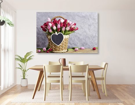 TABLOU LALELE ROȘII ÎNTR-UN COȘ DE LEMN - TABLOU FLORI - TABLOURI