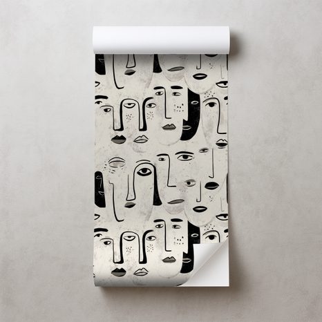 SAMOLEPÍCÍ TAPETA ABSTRAKTNÍ ČERNOBÍLÉ TVÁŘE - TAPETY LIDÉ A CELEBRITY - TAPETY