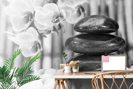 CARTA DA PARATI – GIARDINO ZEN GIAPPONESE IN BIANCO E NERO - CARTA DA PARATI BIANCO E NERO - CARTA DA PARATI