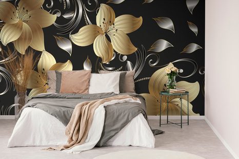 SELF ADHESIVE WALLPAPER LUXURIOUS GOLDEN LILY - WALLPAPERS - 🔥 TOTAL SALE 🔥