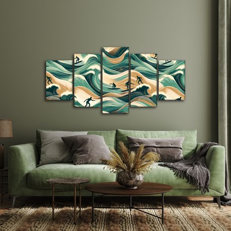 5-TEILIGES WANDBILD MEERESWELLEN UND SURFEN - BILDER MEER UND STRAND - BILDER