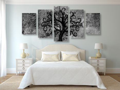 5-CZĘŚCIOWY OBRAZ CZARNO-BIAŁE DRZEWO ŻYCIA - OBRAZY DRZEWA ŻYCIA - OBRAZY