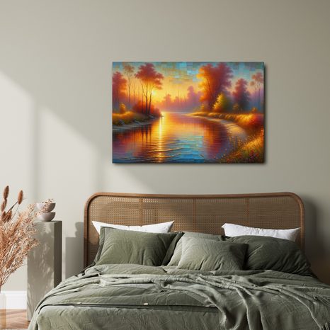 OBRAZ PODZIMNÍ ŘEKA PŘI ZÁPADU SLUNCE - OBRAZY VÝCHOD A ZÁPAD SLUNCE - OBRAZY
