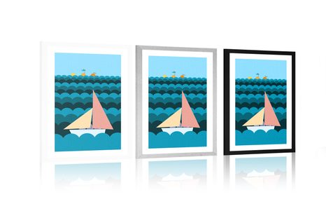 PLAKÁT S PASPARTOU LOĎKA NA MOŘI - MOTIVY Z NAŠÍ DÍLNY - PLAKÁTY