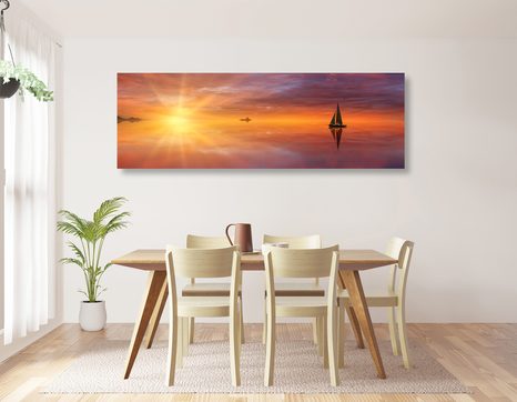 STAMPA SU TELA – BARCA ABBANDONATA SUL MARE - QUADRI DI NATURA E PAESAGGIO - STAMPE E QUADRI