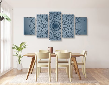 5-DÍLNÝ OBRAZ TMAVĚ MODRÝ KVĚT MANDALY - OBRAZY FENG SHUI - OBRAZY