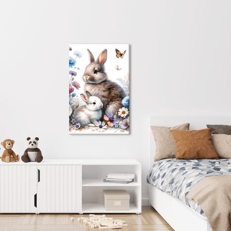 WANDBILD SÜSSE HÄSCHEN ZWISCHEN BLUMEN - 🔥 TOTALAUSVERKAUF