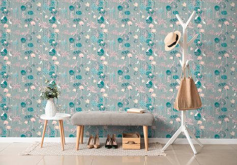 SAMOLEPÍCÍ TAPETA LEKNÍNY A KOI RYBY V TMAVŠÍM PROVEDENÍ - SAMOLEPÍCÍ TAPETY - TAPETY