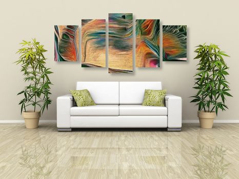 TABLEAU EN 5 PARTIES – ABSTRACTION PSYCHÉDÉLIQUE - PEINTURES ABSTRAITES - TABLEAUX