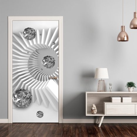 PHOTO WALLPAPER ON A DOOR WITH A BLACK & WHITE ABSTRACT MOTIF