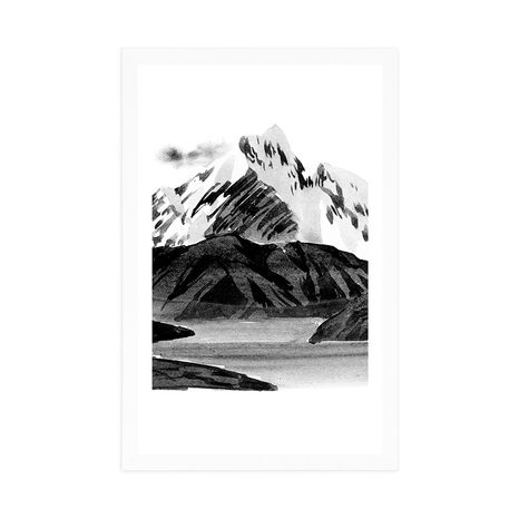POSTER WITH MOUNT BEAUTIFUL MOUNTAIN LANDSCAPE IN BLACK AND WHITE - BLACK AND WHITE - POSTERS