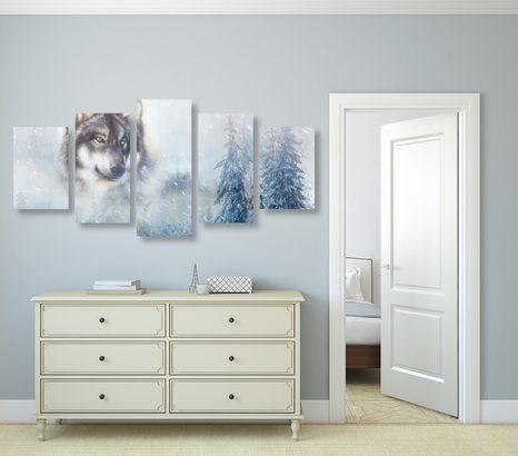 КАРТИНИ ОТ 5 ЧАСТИ – ВЪЛК В СНЕЖНА МЕСТНОСТ - КАРТИНИ НА ЖИВОТНИ - КАРТИНИ