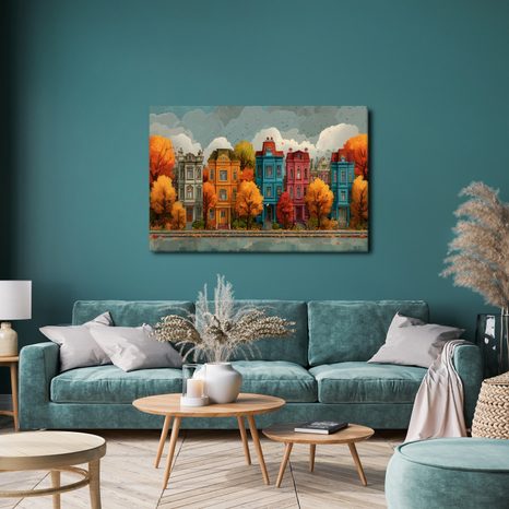 WANDBILD HERBSTLICHE BUNTE HAUSFASSADEN - BUNTE HÄUSER - BILDER