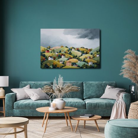 WANDBILD HERBSTLICHE LANDSCHAFT MIT HÄUSCHEN - BUNTE HÄUSER - BILDER