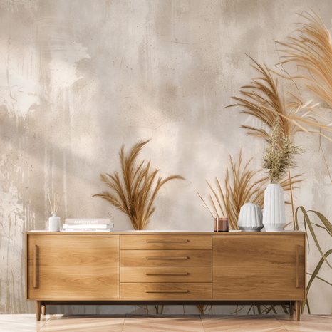 ZELFKLEVEND FOTOBEHANG PAMPAGRAS OP BEIGE ACHTERGROND - FOTOBEHANG BLOEMEN - FOTOBEHANG