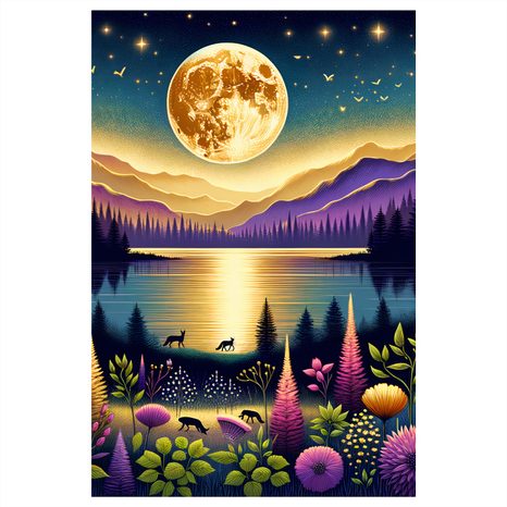 OBRAZ KOUZELNÁ NOČNÍ KRAJINA S MĚSÍCEM - OBRAZY PŘÍRODY A KRAJINY - OBRAZY
