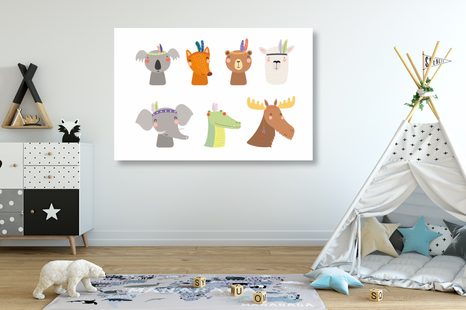 OBRAZ PLNÝ ZVÍŘÁTEK S INDIÁNSKÝMI PEŘÍČKY - DĚTSKÉ OBRAZY - OBRAZY