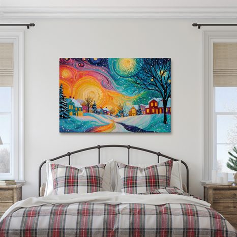 WEIHNACHTLICHES WANDBILD WINTERMÄRCHEN VERSCHNEITES DORF - WEIHNACHTS- UND WINTERBILDER - BILDER