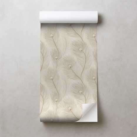 SAMOLEPÍCÍ FOTOTAPETA BÉŽOVÁ ELEGANCE S PTAČÍMI PERY - VZOROVANÉ TAPETY - TAPETY