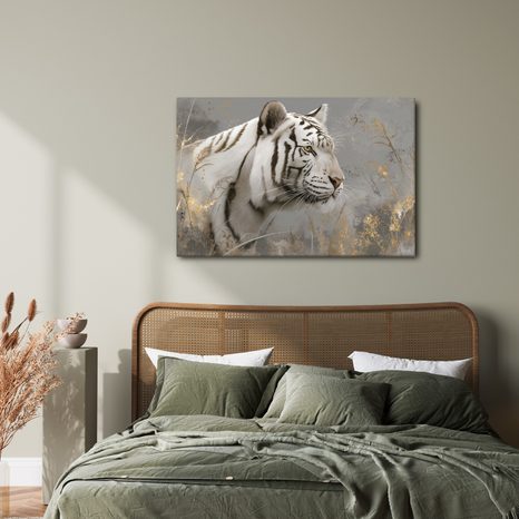 OBRAZ BÍLÝ TYGR V TRÁVĚ - OBRAZY LVI A TYGŘI - OBRAZY