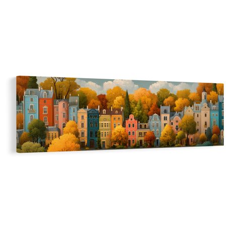 OBRAZ PODZIMNÍ ULICE S DOMY - BAREVNÉ DOMY - OBRAZY