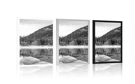 PLAKAT JEZERO U PRIRODI U CRNO-BIJELOM DIZAJNU - CRNO-BIJELE - PLAKATI
