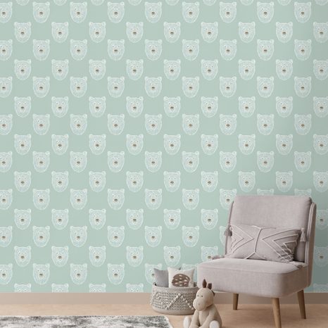 TAPETE NIEDLICHE BÄREN AUF HELLEM HINTERGRUND - GEMUSTERTE TAPETEN - TAPETEN