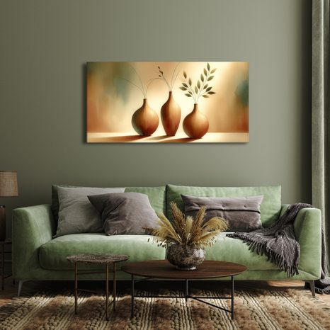 WANDBILD GOLDENE VASEN MIT BLÄTTERN - BOTANISCHE BILDER - BILDER