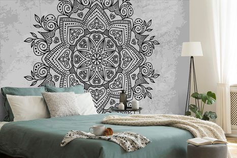 SELF ADHESIVE WALLPAPER MANDALA WITH AN ANCIENT TOUCH IN BLACK AND WHITE - SELF-ADHESIVE WALLPAPERS - WALLPAPERS
