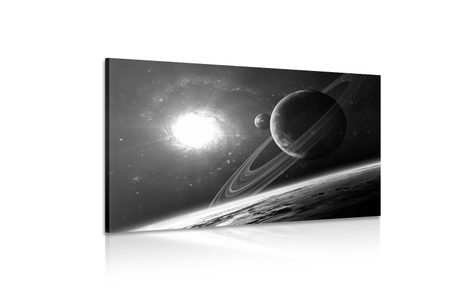 WANDBILD PLANET IM WELTRAUM IN SCHWARZ-WEISS - SCHWARZ-WEISSE BILDER - BILDER