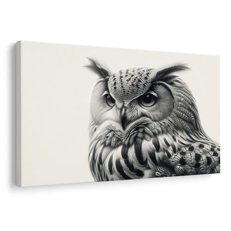 WANDBILD SCHWARZ-WEISSES EULENPORTRÄT - BILDER VON VÖGELN - BILDER